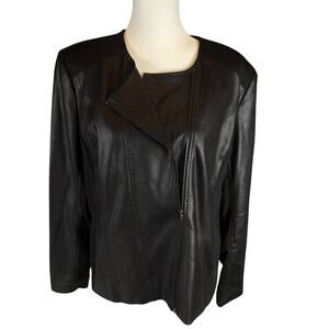 Kate &‎ Rosy Black Faux Leather Moto Jacket XL Stretch Panel Zip Up Biker Chic